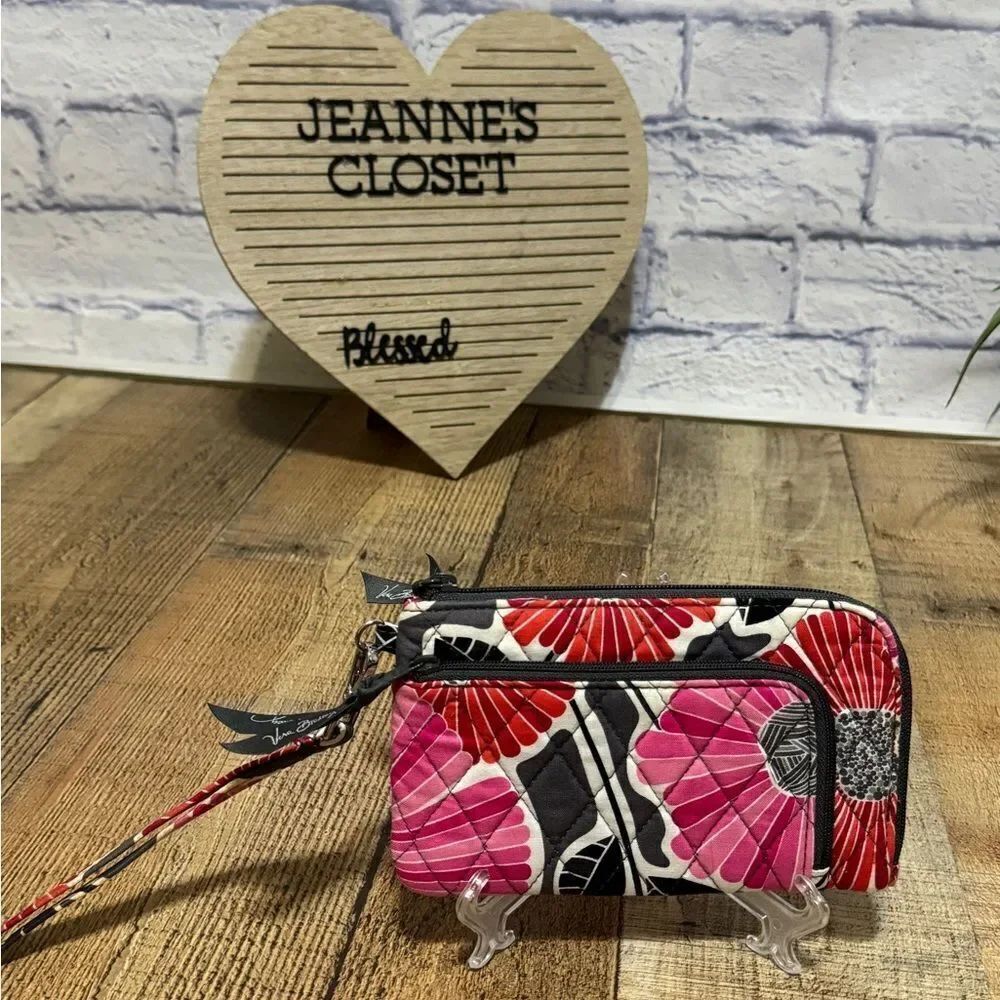 Vera Bradley Zip Zip Wristlet Cherry Blossoms Red Pink Floral Large Zip Wallet